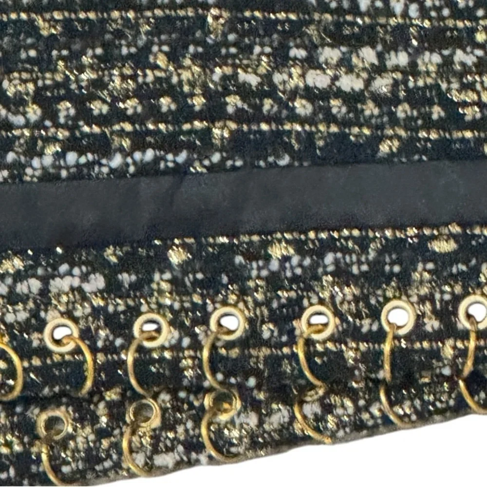 RAMY BROOK Rhonda Tweed Zip-Front Mini Skirt Gold Zipper Hardware Size 8 Black - Picture 13 of 15
